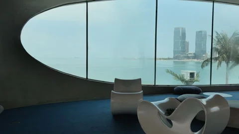 Interior view of Cloudscape Library or Wormhole Library, Haikou Bay, China Stock Footage 334768059