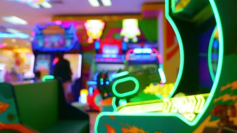 Interior view of colorful arcade game center Vidéo 330515103