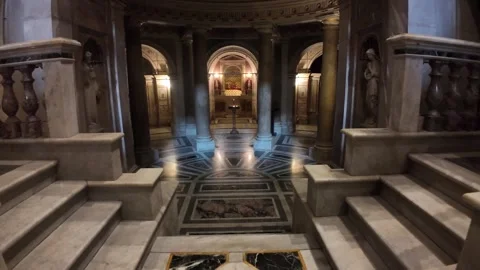 Interior view of the crypt in Santi XII Apostoli church in Rome Stock Footage 334973078