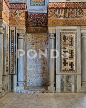 Interior view of decorated marble walls, cenotaph of Sultan Qalawun Stock Photos