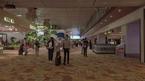 Interior view at departure hall area with crowded of passenger shopping and.. Video stock 311056341