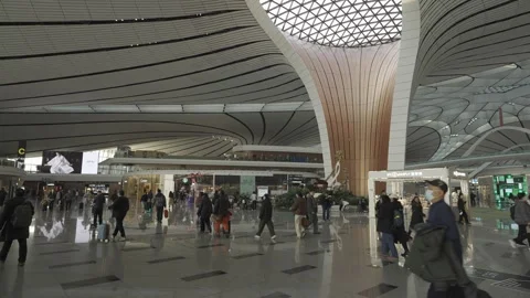 Interior view of domestic terminal with crowded of passenger in shopping re.. Stock Footage 338331174