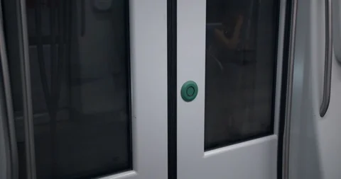 An interior view of the doors in the Barcelona subway. Close up video of a Stock Footage 118607284