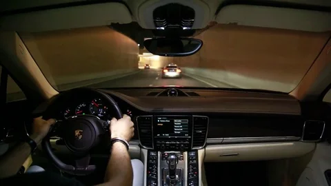 Interior view of driving a Porsche Panamera Video stock 70868977
