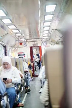 Interior view of an economy class train carriage in Indonesia Stock Photos