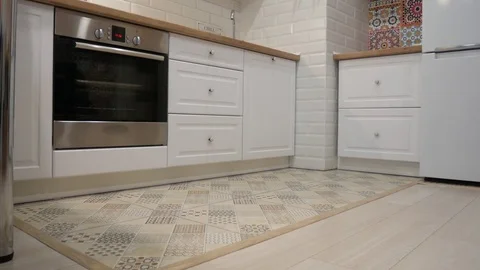 Interior view of elegant contemporary kitchen. No people. Stock Footage 85455991