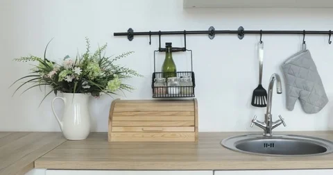 Interior view of elegant minimalist kitchen, No people Stock Footage 76127603