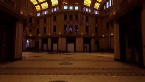 Interior view of empty Galleria Vittorio Emanuele III, Messina, Sicily Stock Footage 346146921