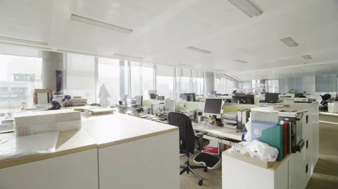 Interior view of empty office work stati... | Stock Video | Pond5