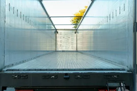 Interior view of an empty semi-trailer van for cargo transportation. The inte Foto stock