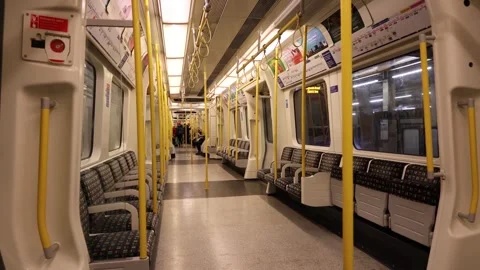 Interior View of an Empty Subway Car Arriving at the Station Stock Footage 246938023