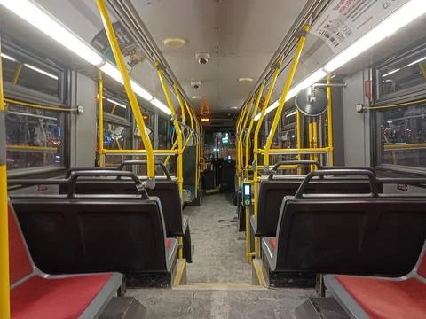 Interior View Of Empty Transit Bus Stock Photos