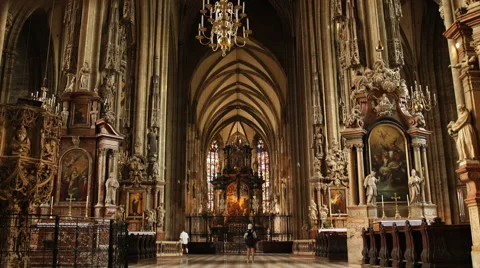Interior View Famous St Stephen Cathedral Vienna Austria Beautiful Indoor Church Stock Footage 42980495