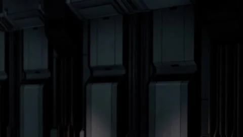 Interior view of a futuristic corridor with dark panels and lighting Stock Footage 344963920