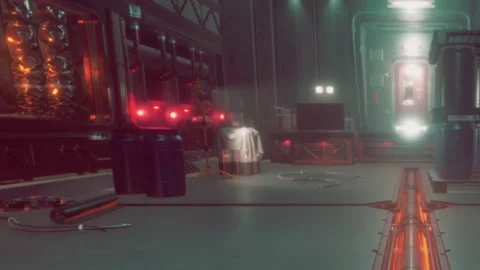 Interior view of a futuristic facility with equipment and lighting Stock Footage 342805928
