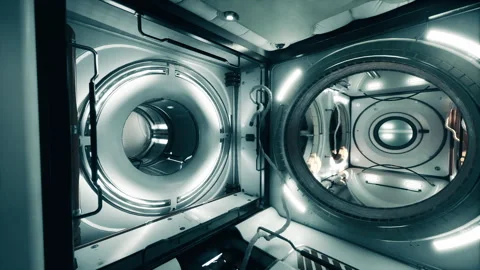 Interior view of a futuristic space station exhibiting advanced technology Stock Footage 311750916