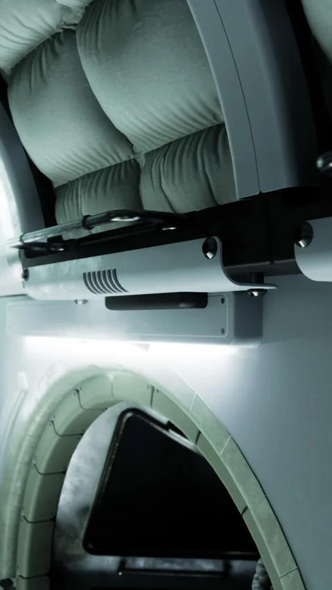 Interior view of a futuristic spacecraft module with ambient lighting Stock Footage 317961106