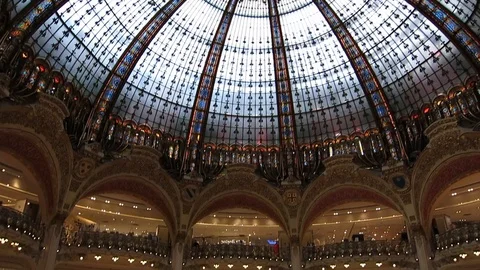 Interior view of the galleries Lafayette, in Paris, France. Stock Footage 123021991