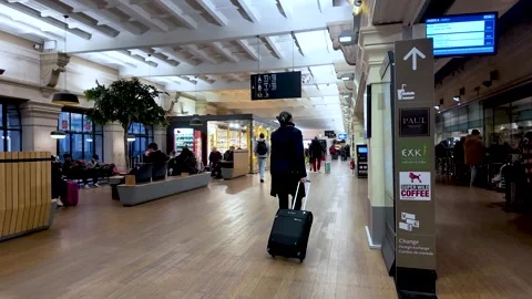 This is an interior view of the Gare du Nord Eurostar terminal in Paris France Stock Footage 330922003