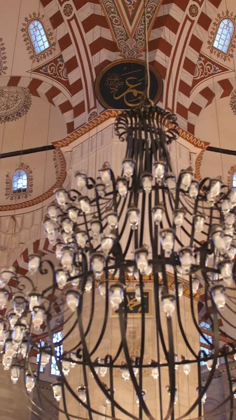 Interior View of Grand Ottoman Mosque Dome in Istanbul Turkey 28.11.2022 Stock Footage 345816362