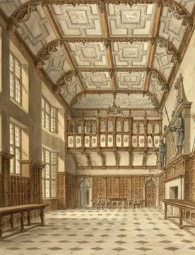 Interior view of the hall at Hatfield House, on the eastern side of the town of Ilustración de archivo