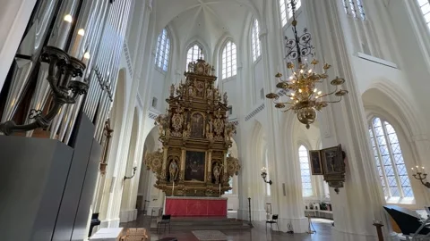 Interior view of the high altar inside Saint Peter's Church in Malmo, Sweden Stock Footage 338307272