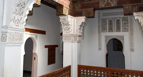 Interior view of the historical ben youssef madrasa in marrakech morocco. Stock Photos