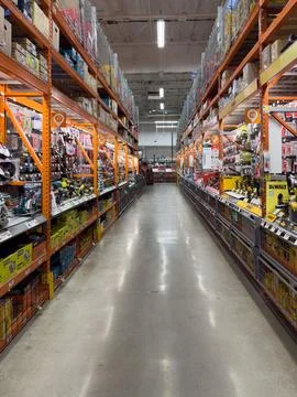 Interior view of Home Depot hardware store aisle. San Diego, California, USA Stock Photos