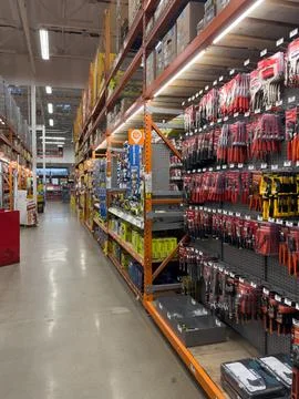 Interior view of Home Depot hardware store aisle. San Diego, California, USA Stock Photos