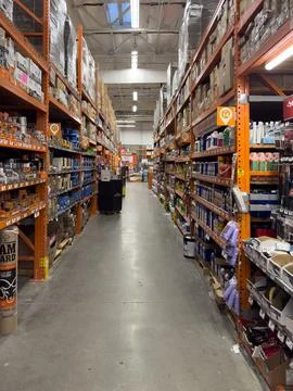 Interior view of Home Depot hardware store aisle. San Diego, California, USA Stock Photos