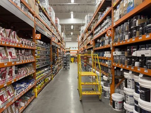 Interior view of Home Depot hardware store aisle. San Diego, California, USA Stock Photos