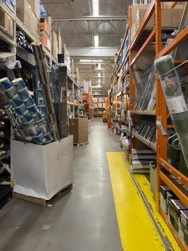 Interior view of Home Depot hardware store aisle. San Diego, California, USA Stock Photos