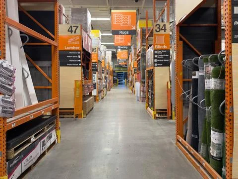 Interior view of Home Depot hardware store aisle. San Diego, California, USA Stock Photos