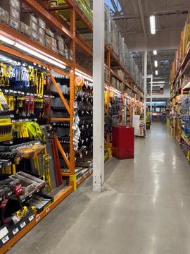 Interior view of Home Depot hardware store aisle. San Diego, California, USA Stock Photos