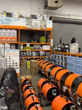 Interior view of Home Depot hardware store aisle. San Diego, California, USA Stock Photos