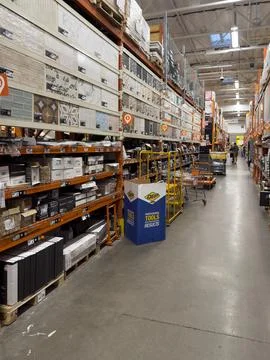 Interior view of Home Depot hardware store aisle. San Diego, California, USA Stock Photos