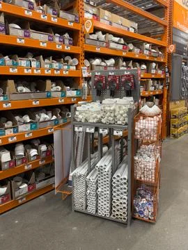 Interior view of Home Depot hardware store aisle. San Diego, California, USA Stock Photos