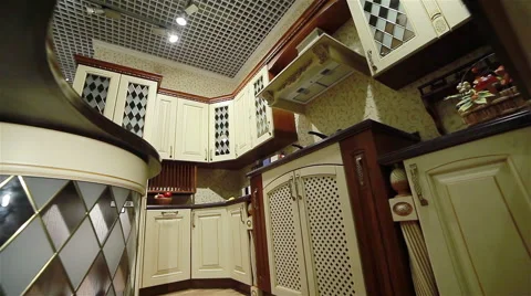 Interior view of home kitchen. Close up. Pan shot Stock Footage 48634990