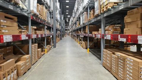 Interior View Of Ikea Warehouse With Many Boxes Stock Photos