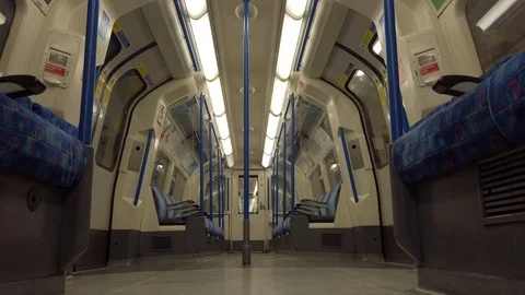 Interior view inside a Jubilee Line train on the Underground in London, UK Vidéo 112715096