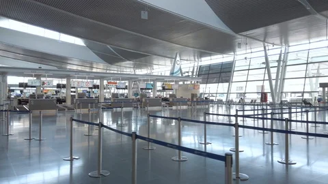 Interior view inside Phuket airport in daytime without people due to COVID19 Stock Footage 127908638