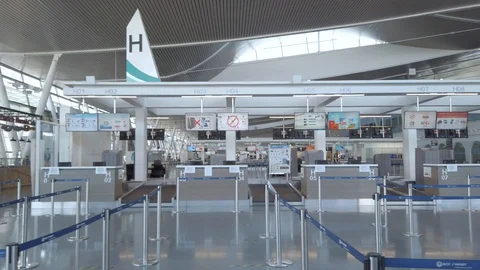 Interior view inside Phuket airport in daytime without people due to COVID19 Stock Footage 127909635