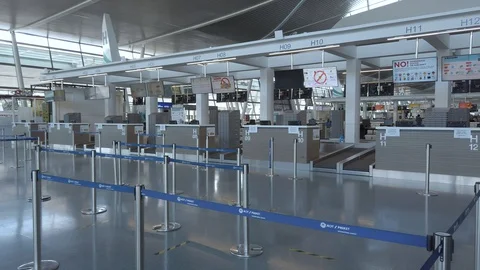 Interior view inside Phuket airport terminal in without people due to covid19 Stock Footage 127910762
