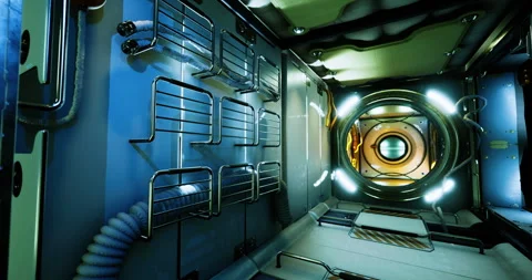 Interior view of the International Space Station module with equipment Stock Footage 320827551
