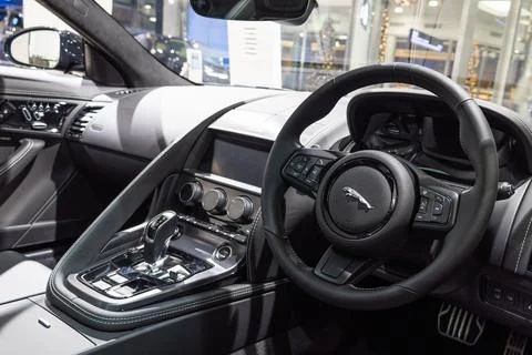 Interior view of the Jaguar F-Type Coupe 75 dashboard. London, UK, 24 December Stock Photos