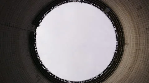 Interior View Looking Up Inside Chernobyl Cooling Tower Stock Footage 346400506