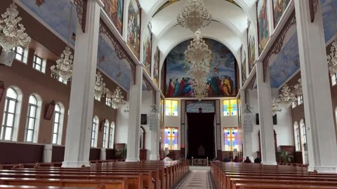 Interior view of a massive Catholic church in Chengdu China Stock-Footage 334700049