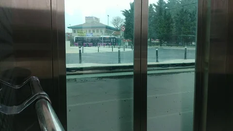 Interior view of metro elevator, doors open and close, in istanbul turkey Stock Footage 87380197