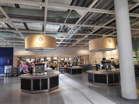 Interior view of modern cafeteria. Stock Photos