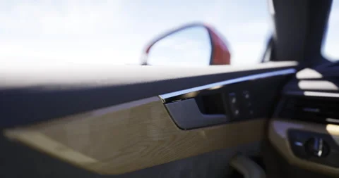 Interior view of a modern car with sleek design elements and dashboard details Stock Footage 315900009